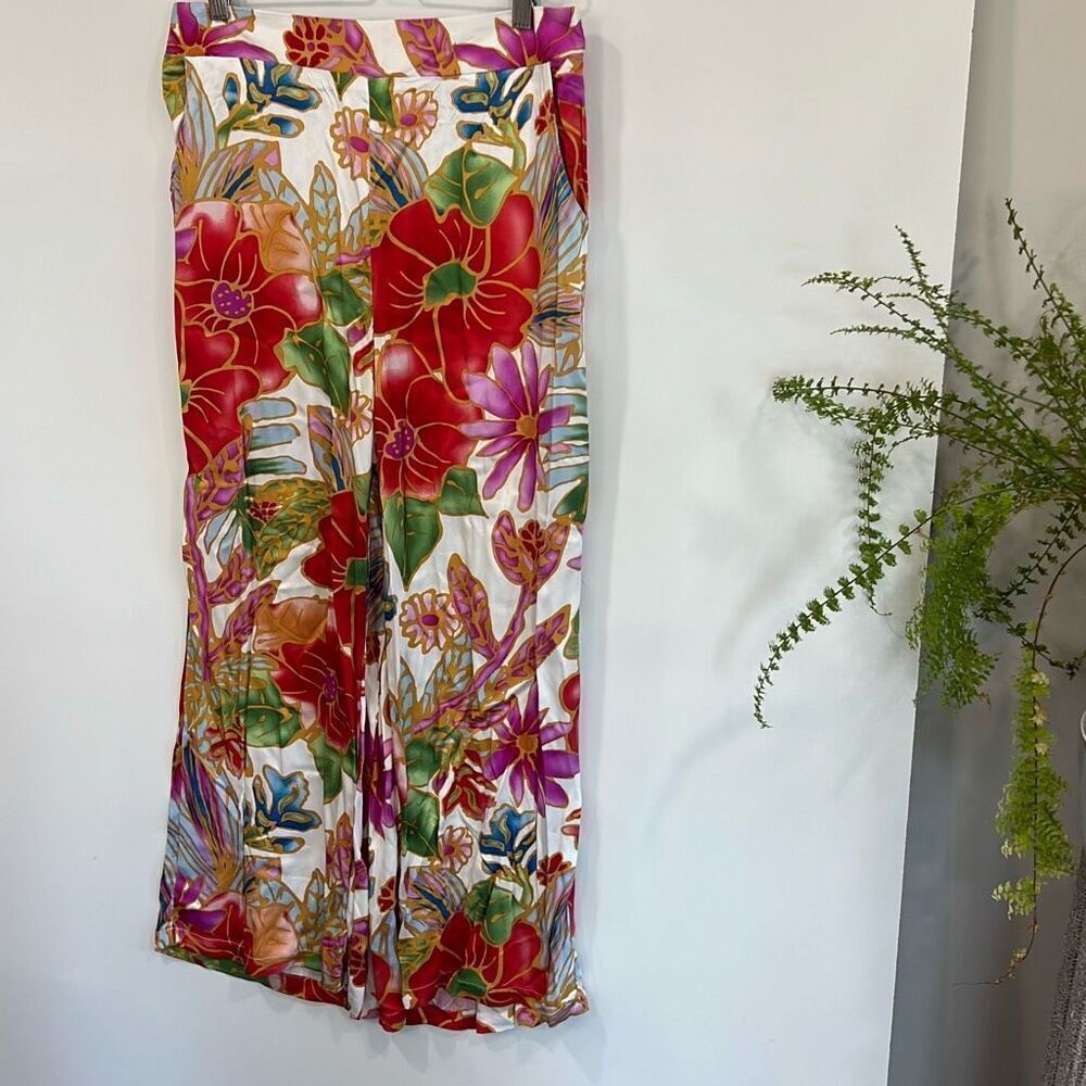 Cynthia Rowley wide leg tropical floral silky pant